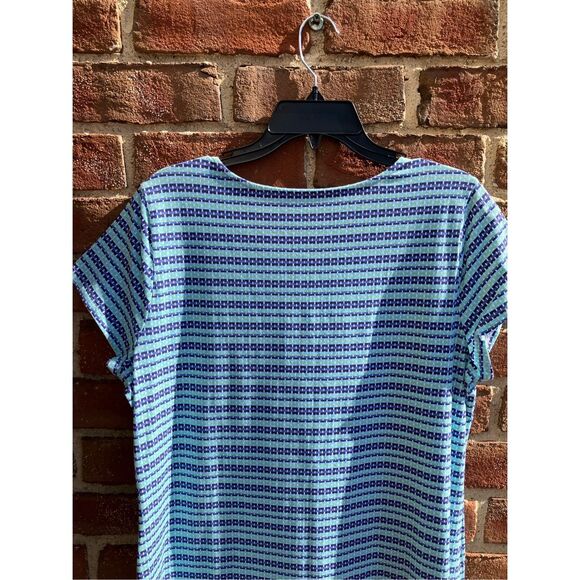 Hiho Womens Geometric Striped Scoop Short Sleeve Shift Dress Blue Large NWOT - Picture 4 of 6